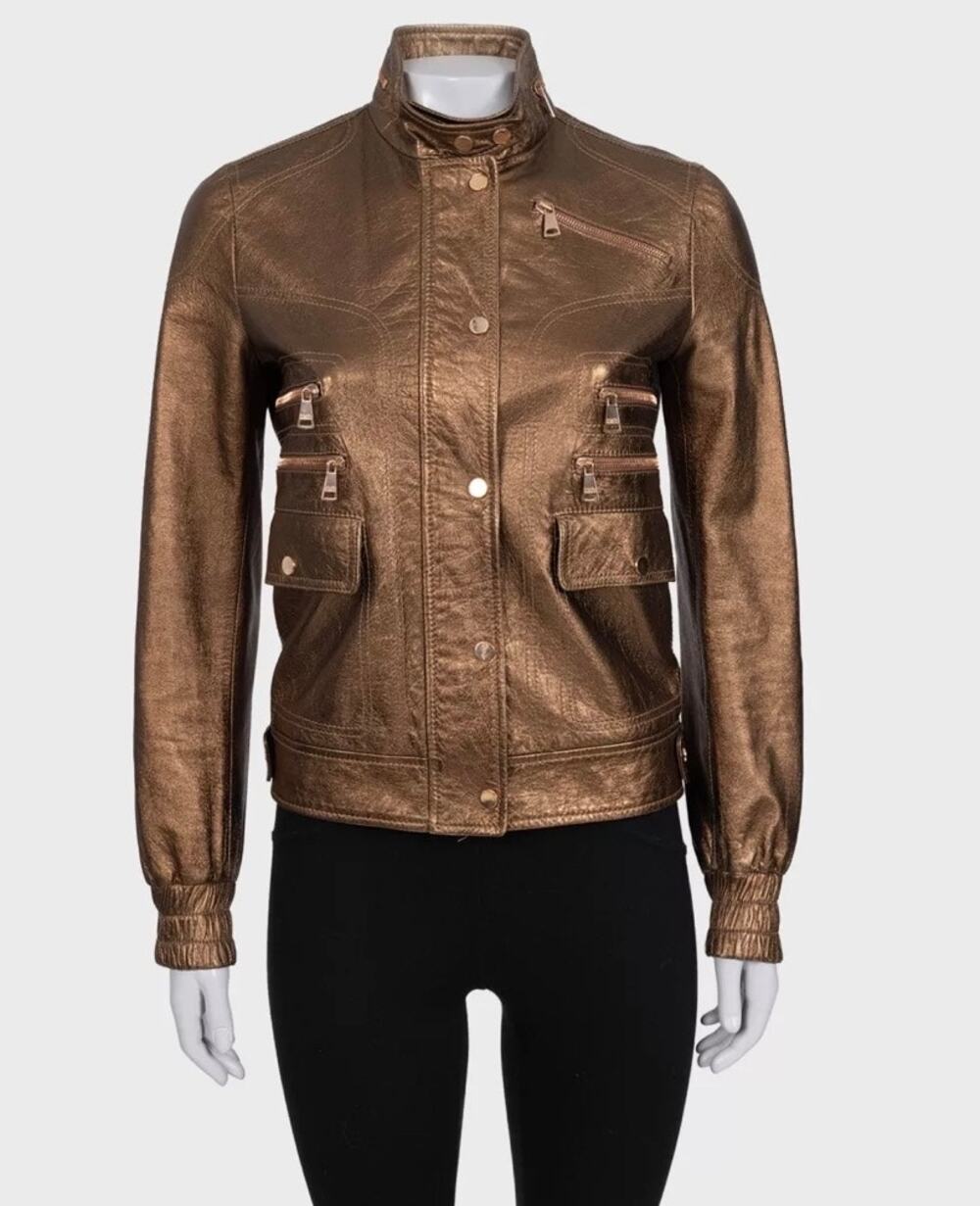 Dolce & Gabbana Brown Leather Jacket with Patch Pockets IT 40 / S
